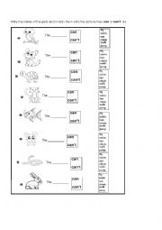 English Worksheet: Pets can or cant