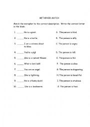 English Worksheet: Metaphor Match