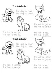 English Worksheet: Trace and color the animals