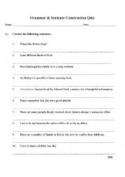 Sentence correction and construction worksheet