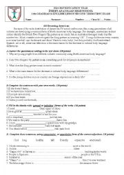 English Worksheet: 11th Grade Second Term exam