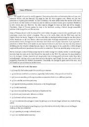 English Worksheet: Game of Thrones reading 