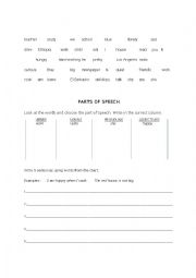 English Worksheet: Categorizing Parts of Speech