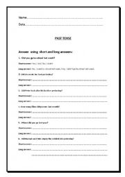 English Worksheet: Past tense