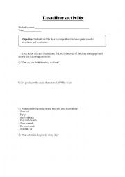 English Worksheet: Daily activities reading comprehension