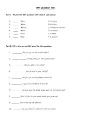 English Worksheet: WH Question Test
