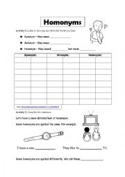 English Worksheet: Homonyms and Homophones