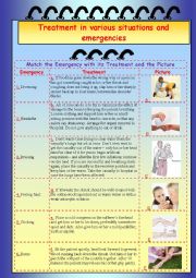 English Worksheet: Treatment in various situations and emergencies