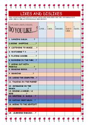 English Worksheet: likes and dislikes