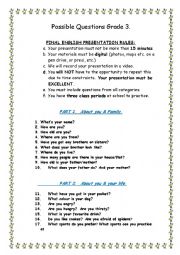 English Worksheet: TRINITY EXAM GRADE 3  INTERVIEW  SPEAKING  - PRESENTATION 