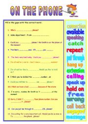 English Worksheet: ON THE PHONE 