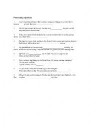 English Worksheet: personality adjectives