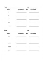 English Worksheet: Synonyms and Antonyms 9B