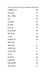 Work sheet fill in gap numbers 1