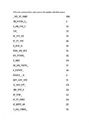 Work sheet fill in gap numbers 2