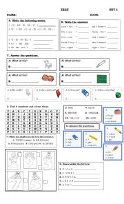 English Worksheet: test for beginners