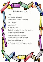 English Worksheet: Student Self Assessment Sheet