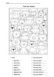 English Worksheet: Find the Animals