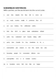 English Worksheet: Scramble sentences Canada day