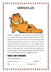 English Worksheet: GARFIELDS LIFE