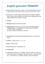 English Worksheet: English games for Primary