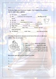 English Worksheet: MOVIE ACTIVITY - Tangled - Verb to be and Can Can`t for abilities