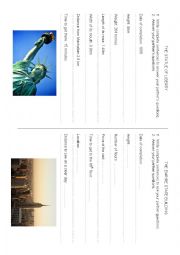 English Worksheet: Pairwork landmarks of New York City