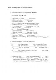 English Worksheet: Activity about personal pronoun and possessive adjective