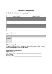 English Worksheet: debate introduction