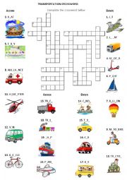 English Worksheet: TRANSPORTATION CROSSWORD