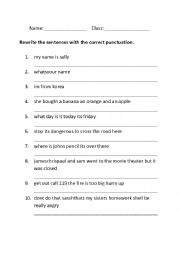 English Worksheet: Punctuation Correction