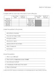 English Worksheet: Days of the Week and Months