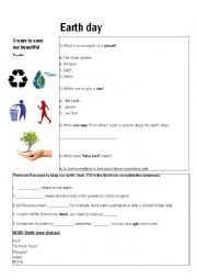 English Worksheet: Earth Day Worksheet
