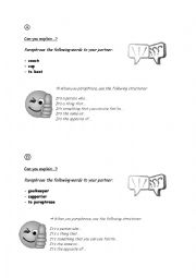 English Worksheet: Paraphrasing exercise (partner work)