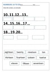 English Worksheet: NUMBERS 10 TO 20