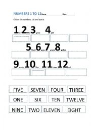 English Worksheet: NUMBERS 1 TO 12