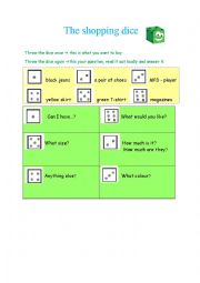 English Worksheet: The shopping dice