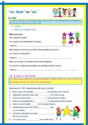 English Worksheet: connective_so_so that