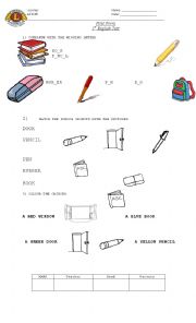 English Worksheet: School Objects Test