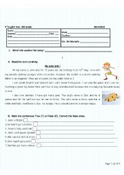 English Worksheet: Test 5th grade. pets