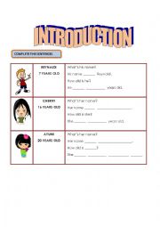 English Worksheet: INTRODUCTION