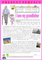English Worksheet: Grammar Ex I love my grandfather !  PRESENT PERFECT 2 + key