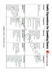 English Worksheet: Useful Expressions for Speaking Exams