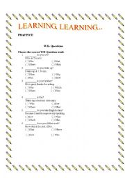 English Worksheet: WH- Question Practice