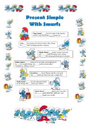 Present Simple with Smurfs -3rd person singular