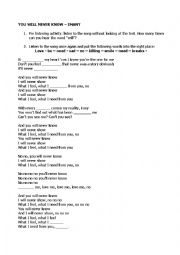 English Worksheet: YOU WILL NEVER KNOW song worksheet