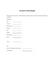 English Worksheet: Budgeting