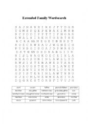 English Worksheet: Extended family Wordsearch