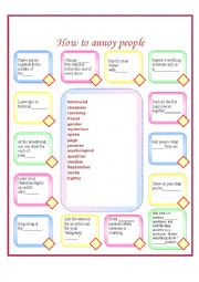 English Worksheet: How to annoy people