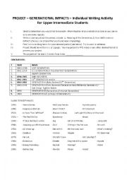 English Worksheet: Generations and World IMPACT - Writing Activity